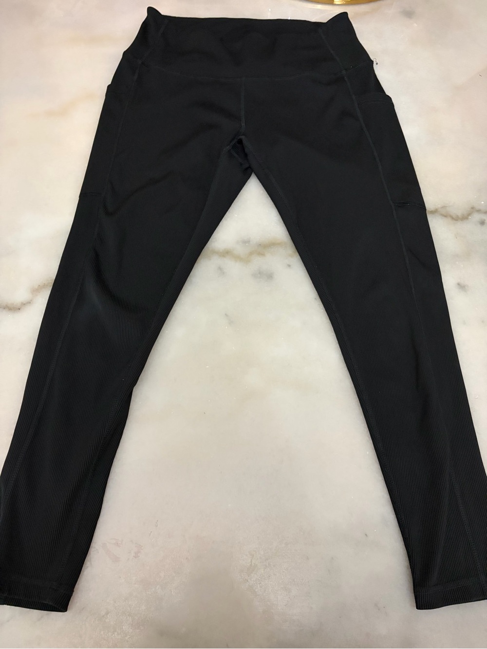 Zella Black High-Waist ribbed Leggings with Side Pockets